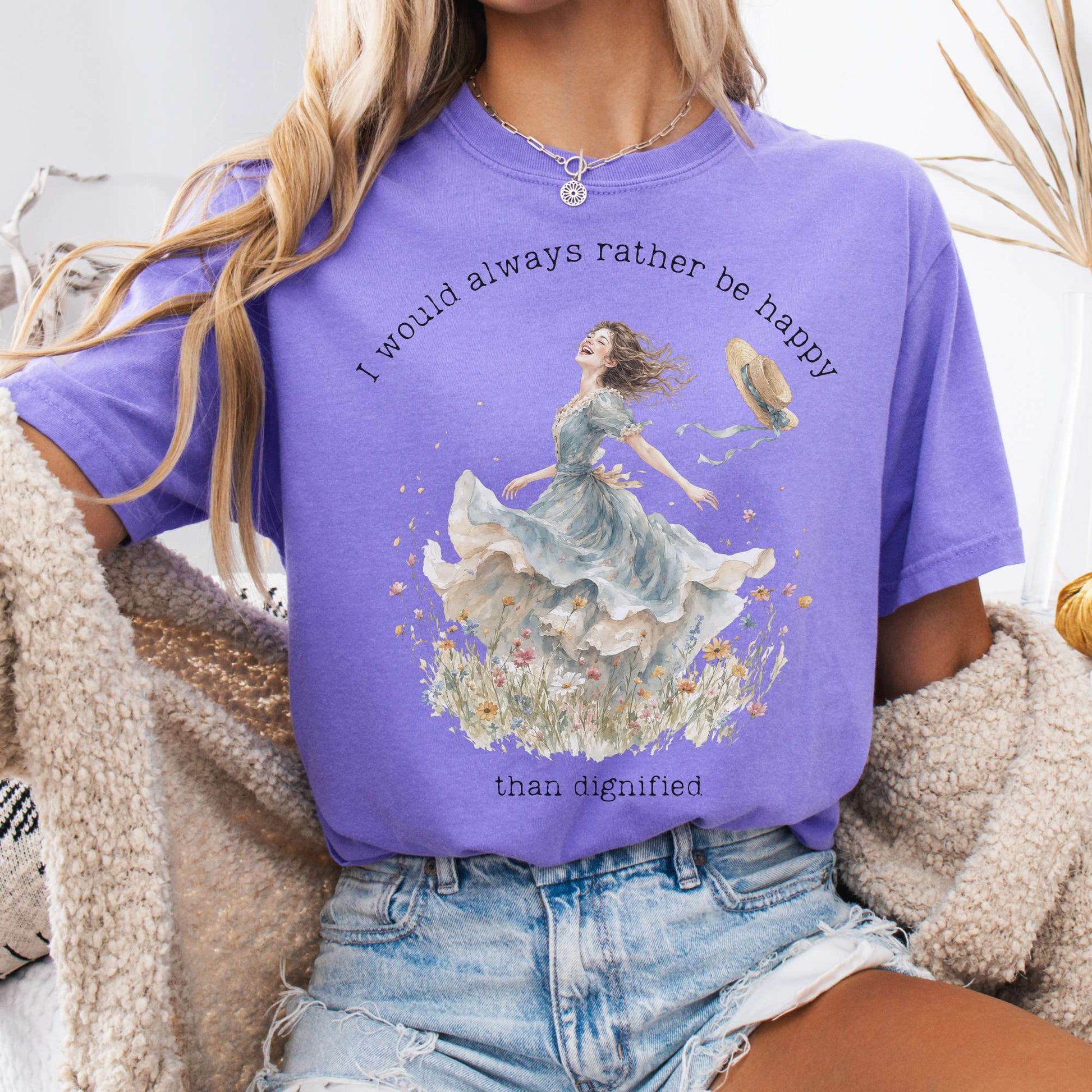 T-Shirt Violet / S I Would Always Rather Be Happy Charlotte Brontë Literary T-Shirt The Mystic Eden
