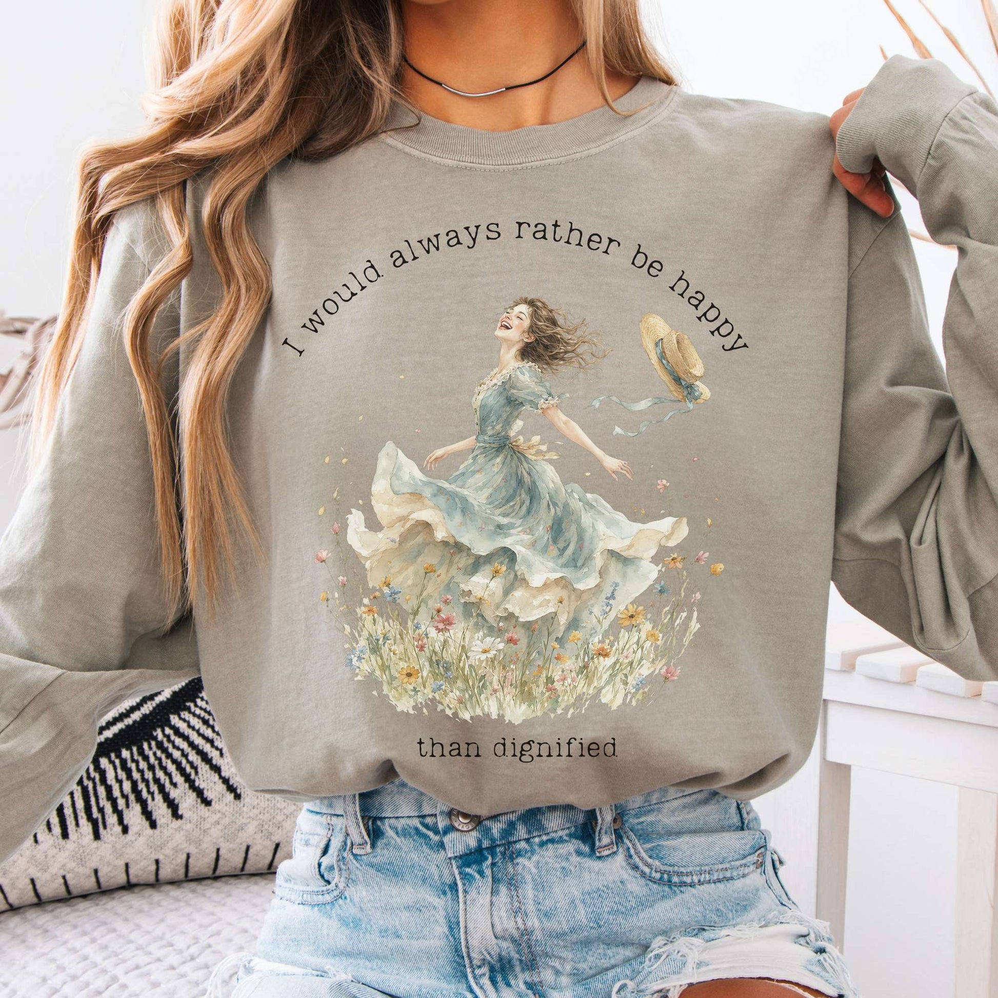 Long-sleeve Sandstone / S I Would Always Rather Be Happy Charlotte Brontë Literary Long Sleeve The Mystic Eden
