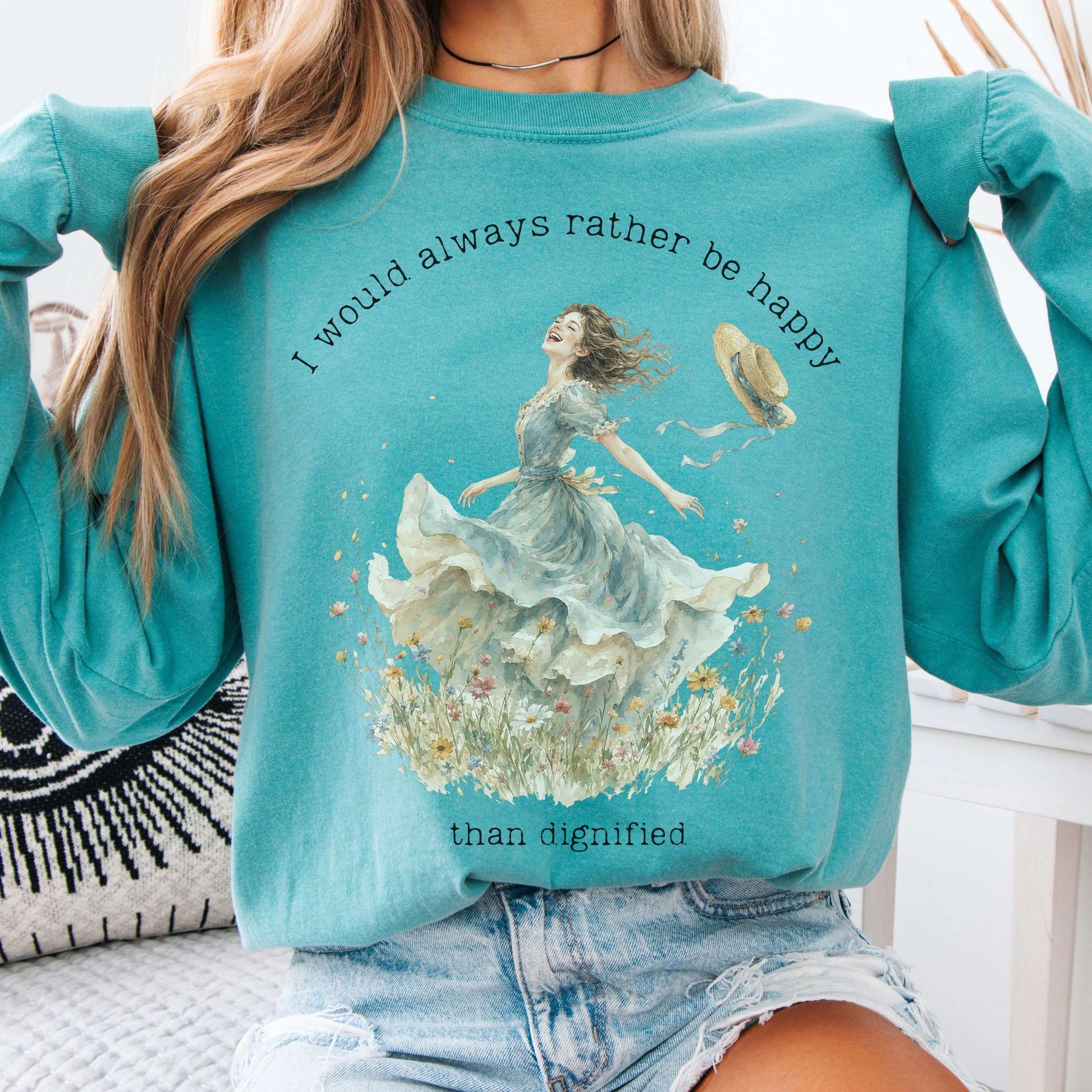 Long-sleeve Seafoam / S I Would Always Rather Be Happy Charlotte Brontë Literary Long Sleeve The Mystic Eden