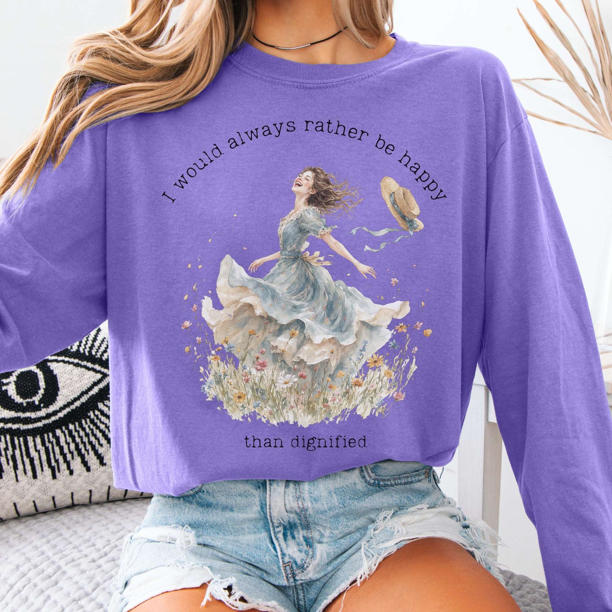 Long-sleeve Violet / S I Would Always Rather Be Happy Charlotte Brontë Literary Long Sleeve The Mystic Eden