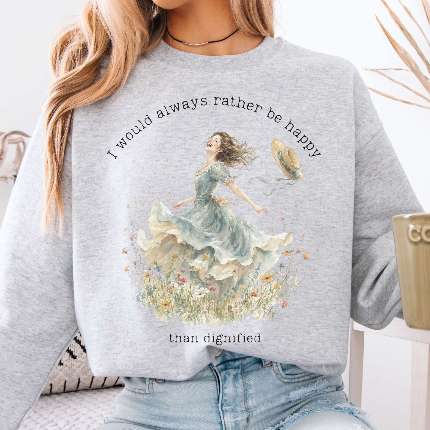 Sweatshirt Ash / S I Would Always Rather Be Happy Charlotte Brontë Literary Crewneck Sweatshirt The Mystic Eden