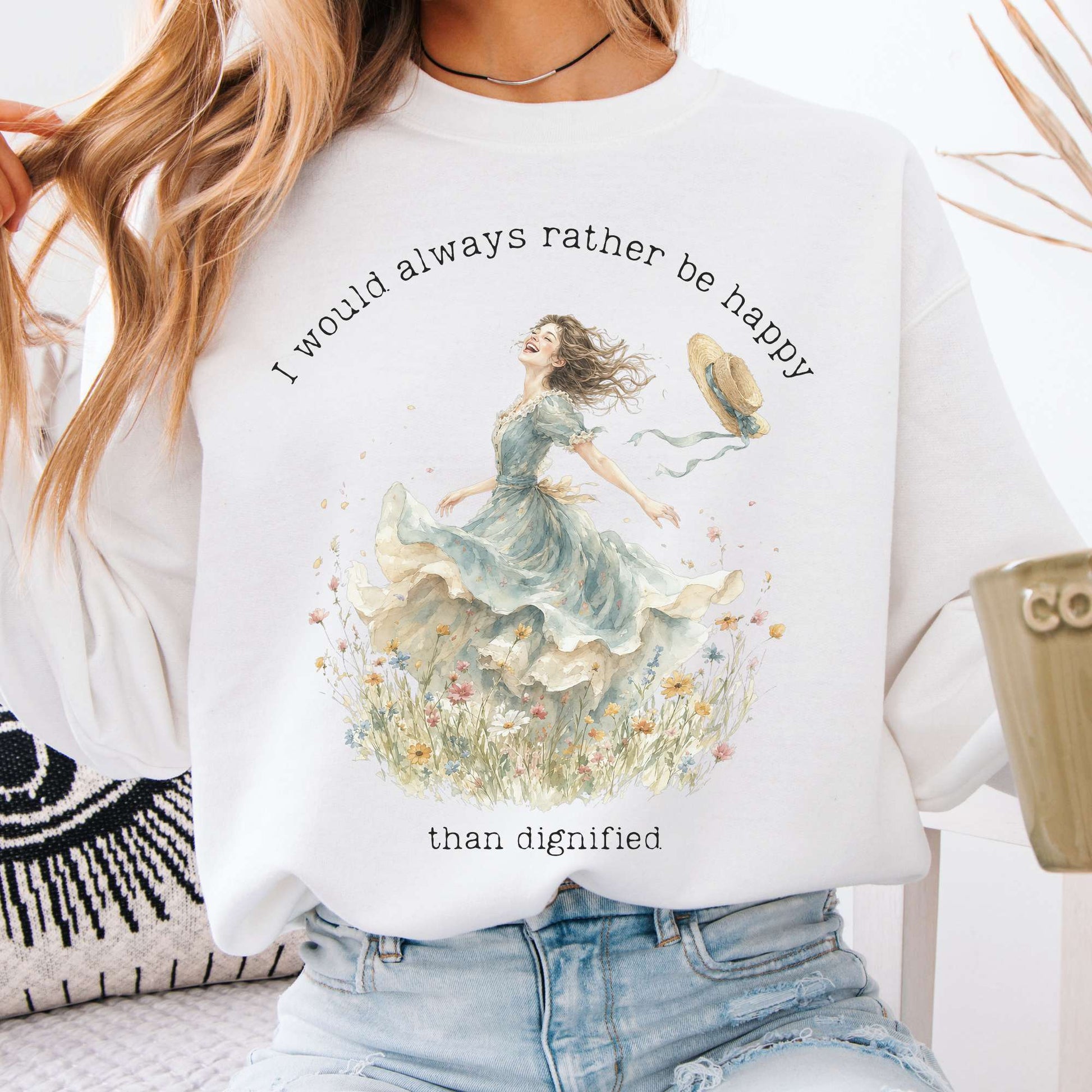 Sweatshirt White / S I Would Always Rather Be Happy Charlotte Brontë Literary Crewneck Sweatshirt The Mystic Eden