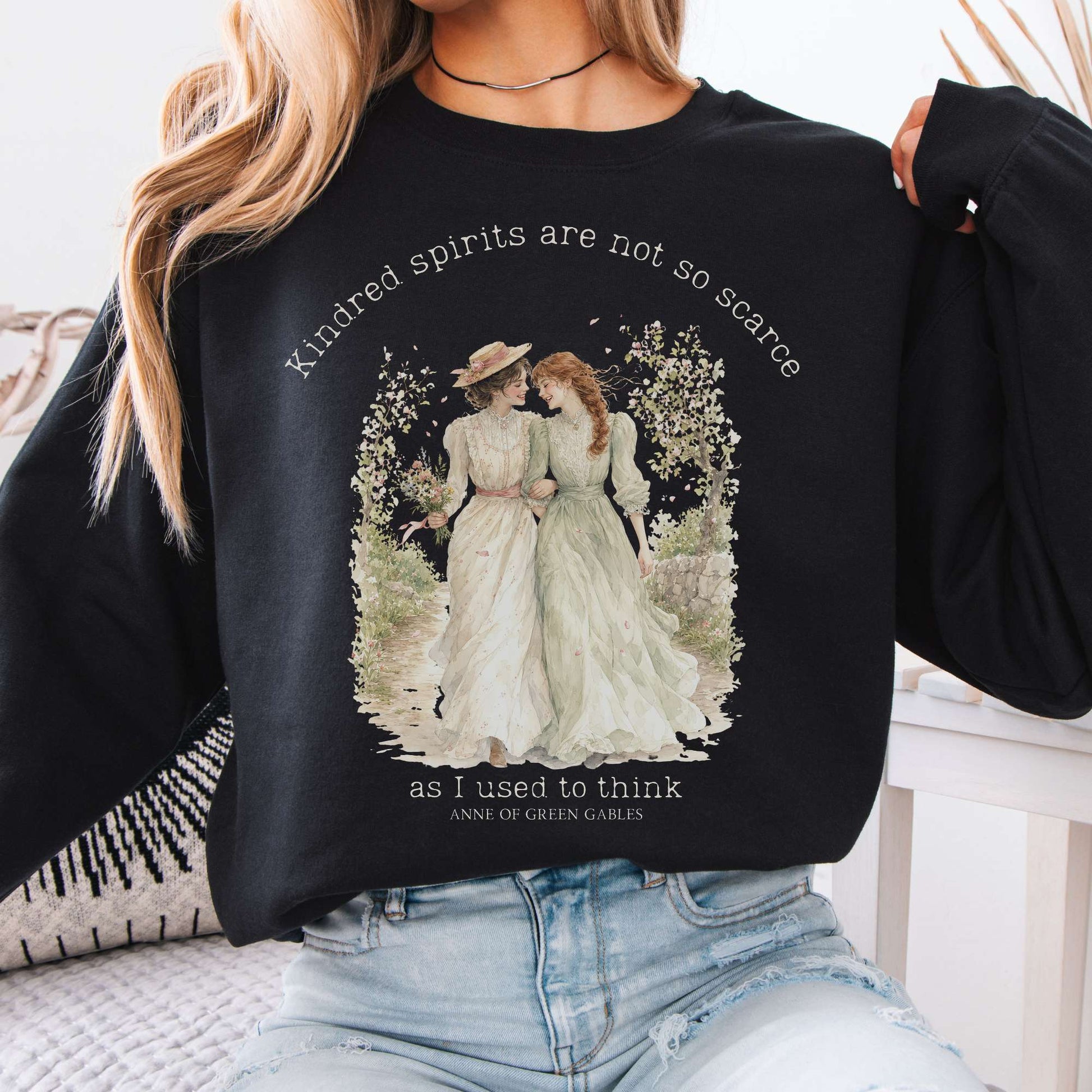 Black - Kindred Spirits Anne of Green Gables Literary Crewneck Sweatshirt