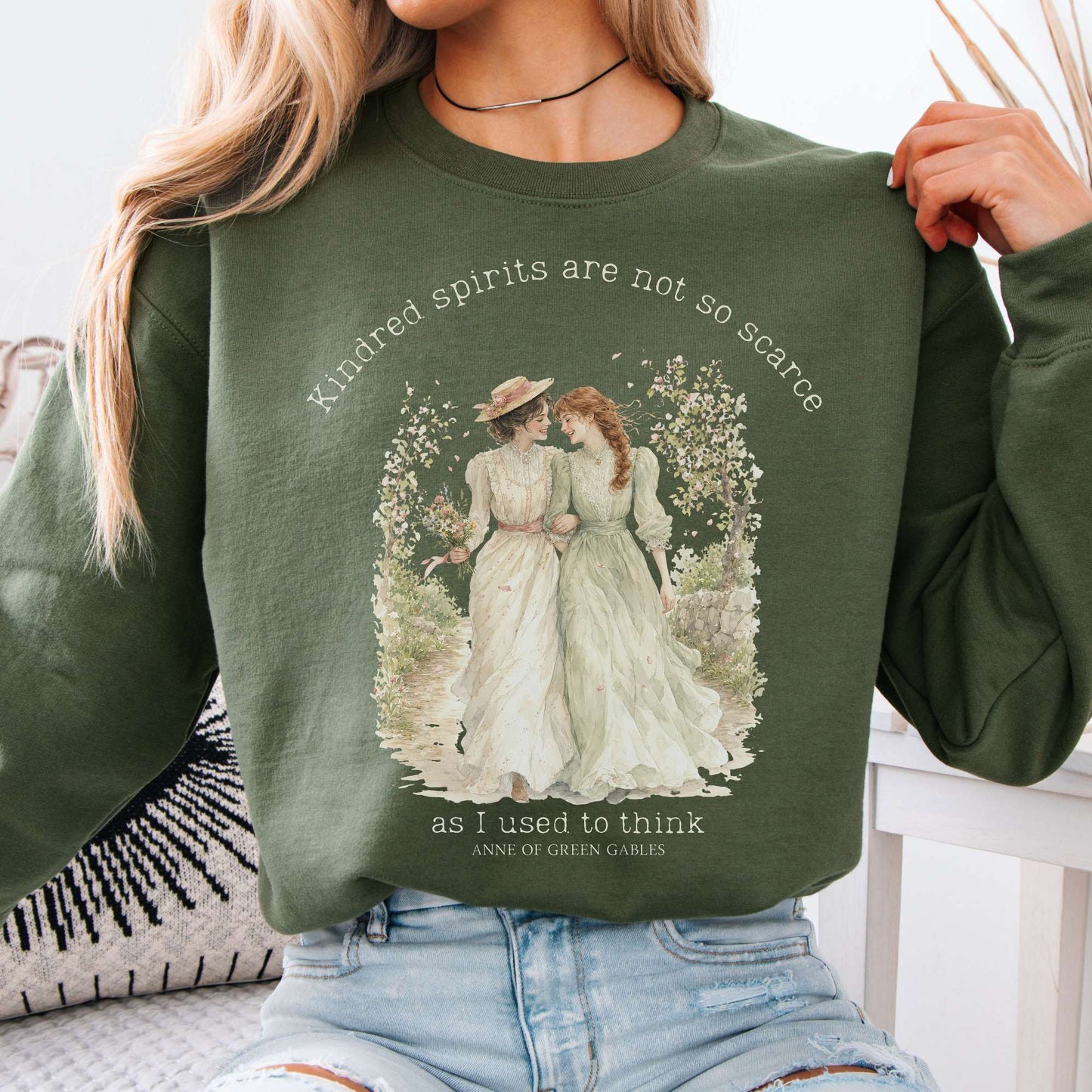 Military Green - Kindred Spirits Anne of Green Gables Literary Crewneck Sweatshirt