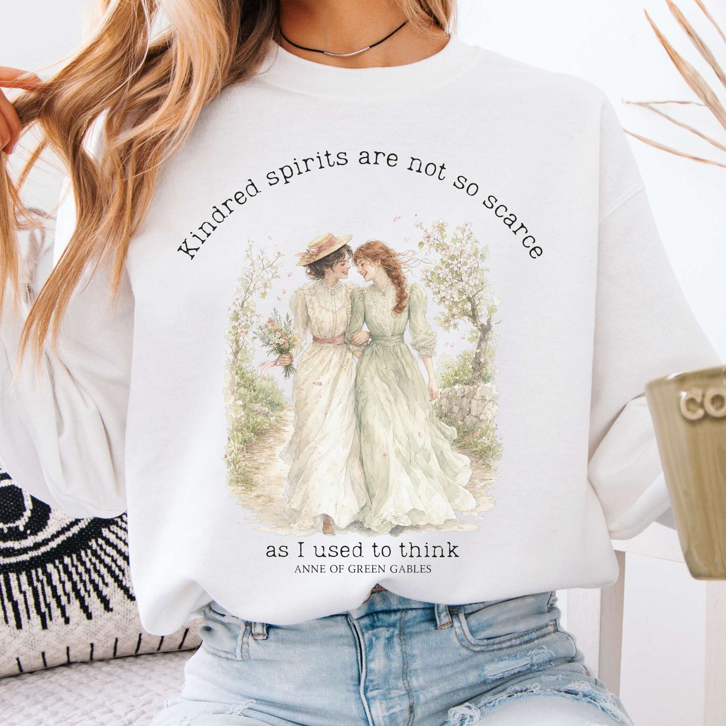 White - Kindred Spirits Anne of Green Gables Literary Crewneck Sweatshirt