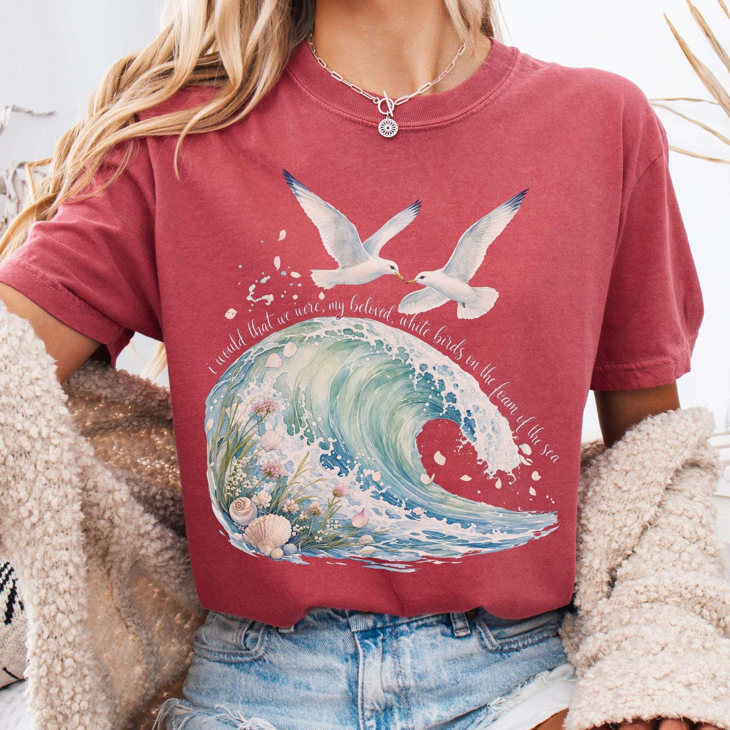 T-Shirt Crimson / S I Would That We Were White Birds W.B. Yeats Literary T-Shirt The Mystic Eden