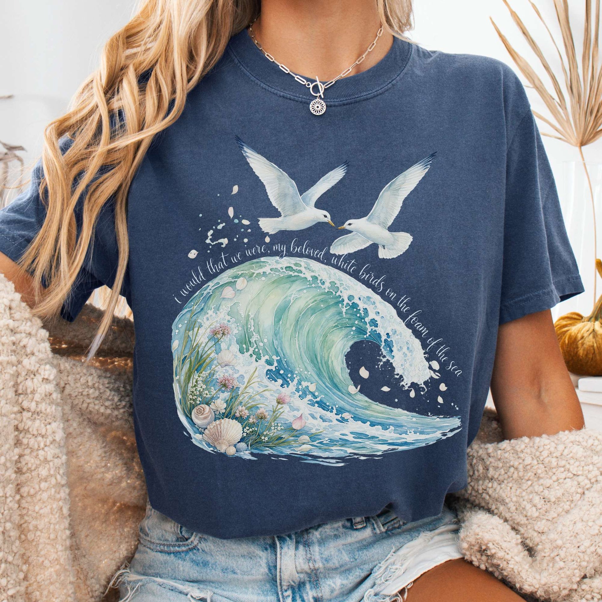 T-Shirt Denim / S I Would That We Were White Birds W.B. Yeats Literary T-Shirt The Mystic Eden
