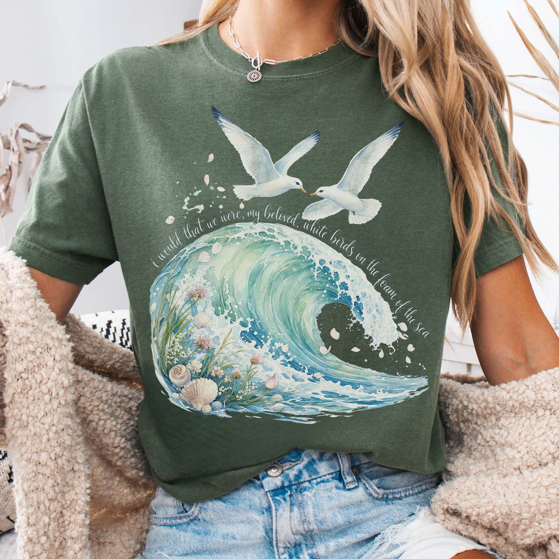 T-Shirt Moss / S I Would That We Were White Birds W.B. Yeats Literary T-Shirt The Mystic Eden