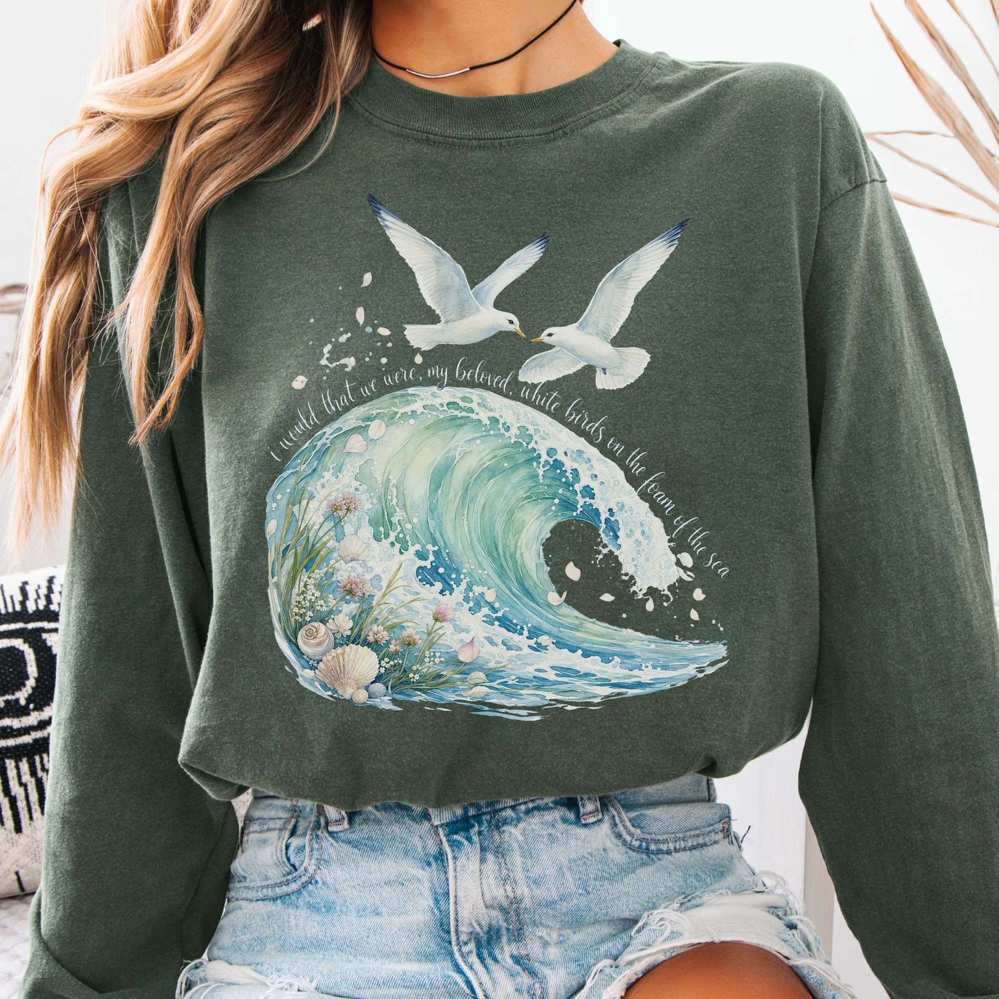 Long-sleeve Hemp / S I Would That We Were White Birds W.B. Yeats Literary Long Sleeve The Mystic Eden