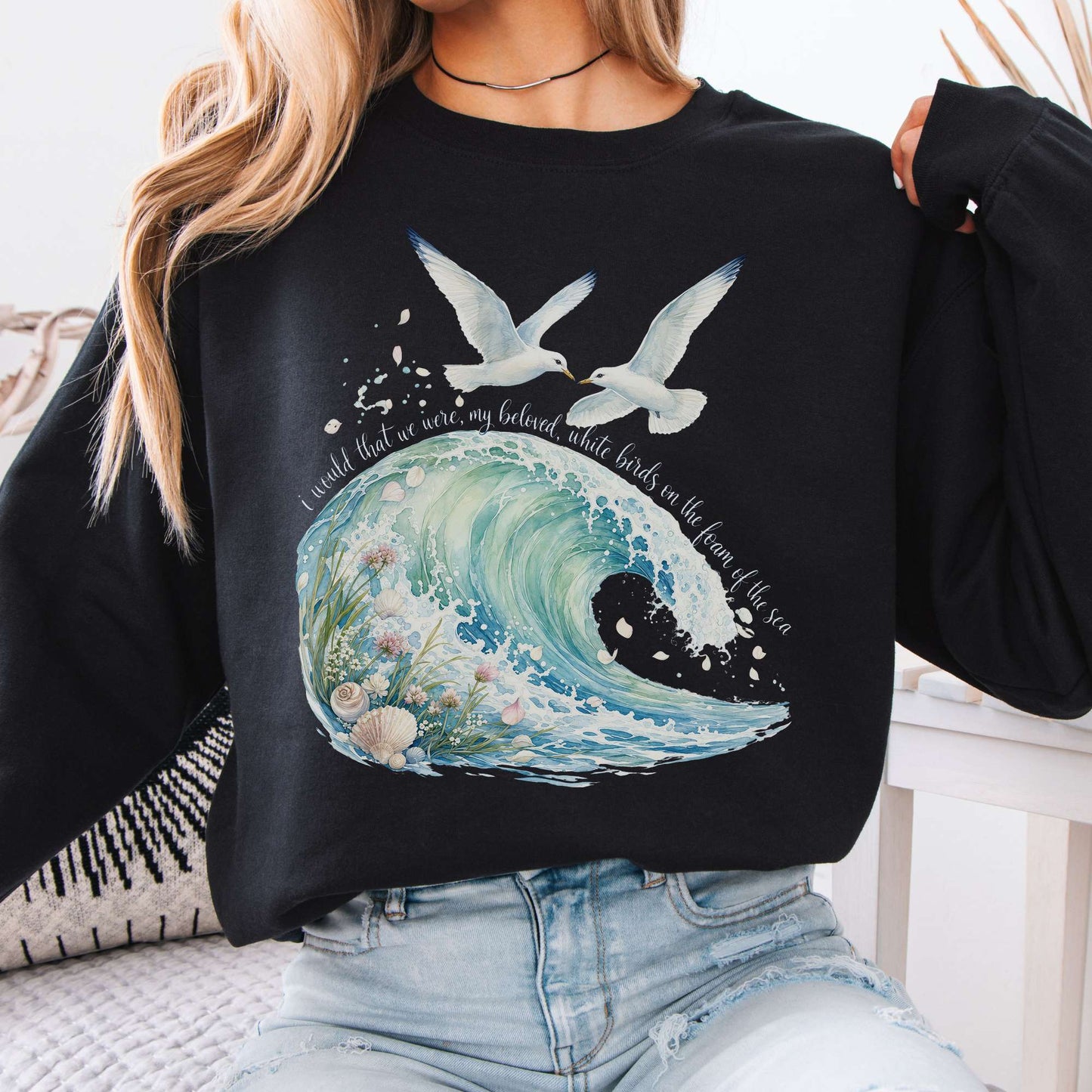 Sweatshirt Black / S I Would That We Were White Birds W.B. Yeats Literary Crewneck Sweatshirt The Mystic Eden