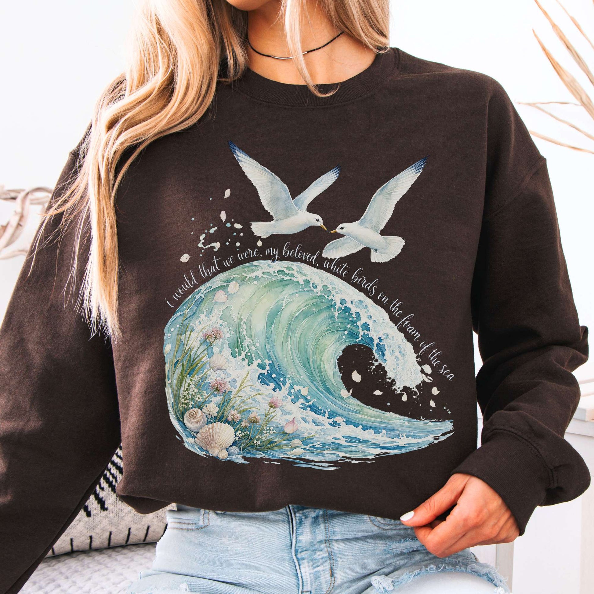 Sweatshirt Dark Chocolate / S I Would That We Were White Birds W.B. Yeats Literary Crewneck Sweatshirt The Mystic Eden