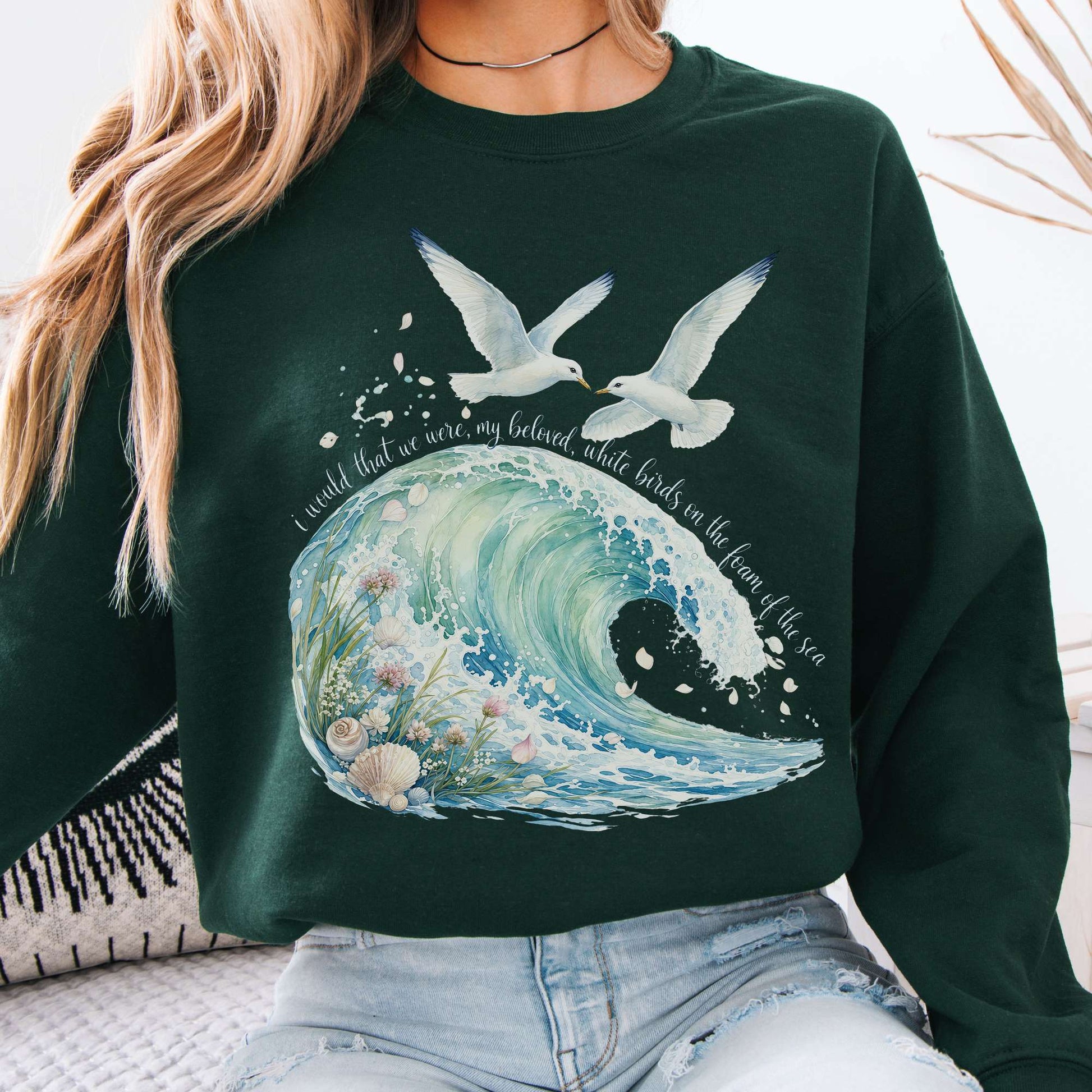 Sweatshirt Forest Green / S I Would That We Were White Birds W.B. Yeats Literary Crewneck Sweatshirt The Mystic Eden