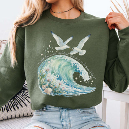 Sweatshirt Military Green / S I Would That We Were White Birds W.B. Yeats Literary Crewneck Sweatshirt The Mystic Eden