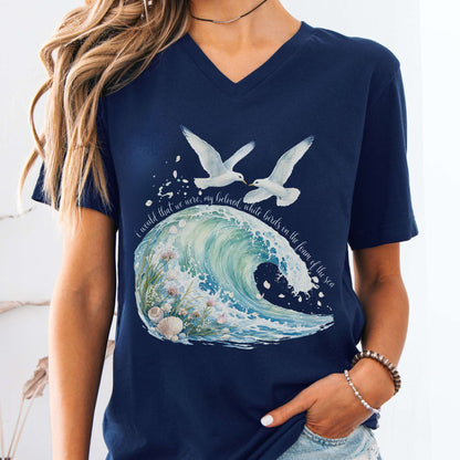 V-neck Navy / S I Would That We Were White Birds W.B. Yeats Literary V-Neck The Mystic Eden