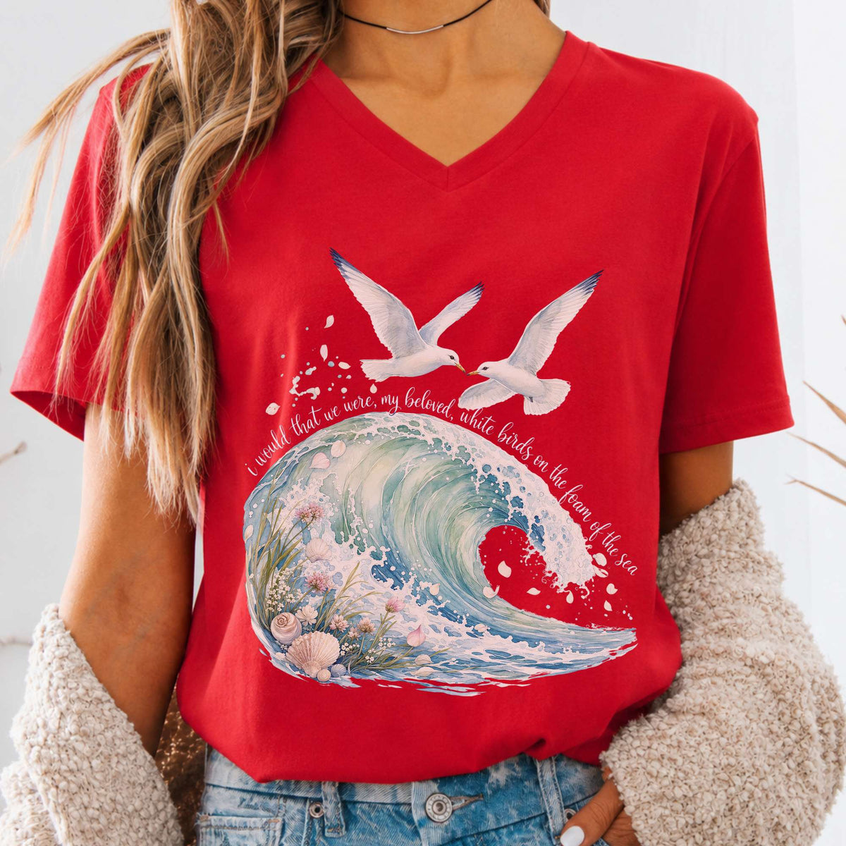I Would That We Were White Birds W.B. Yeats Literary V-Neck