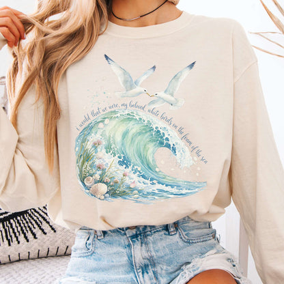 Long-sleeve Ivory / S I Would That We Were White Birds W.B. Yeats Literary Long Sleeve The Mystic Eden