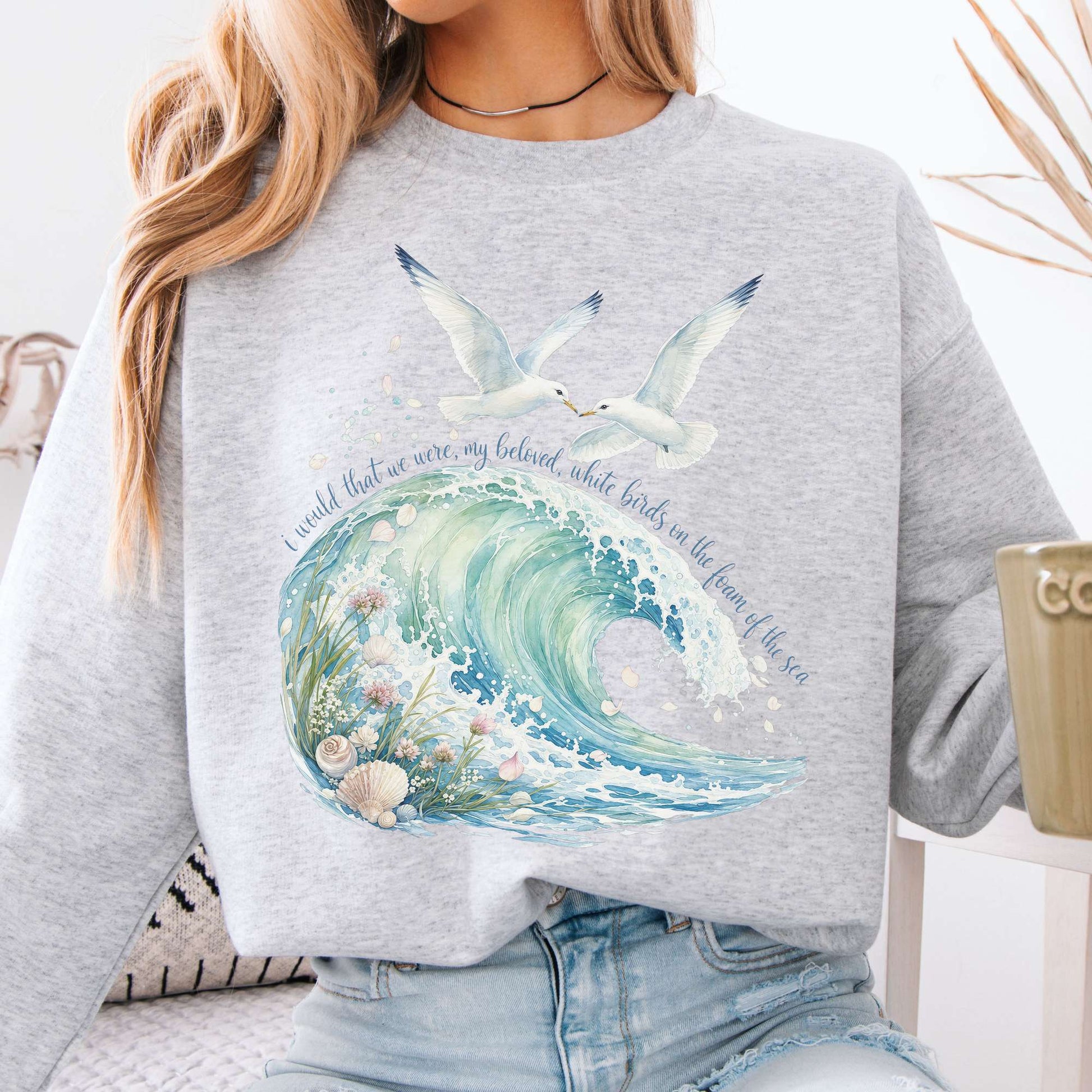 Sweatshirt Ash / S I Would That We Were White Birds W.B. Yeats Literary Crewneck Sweatshirt The Mystic Eden