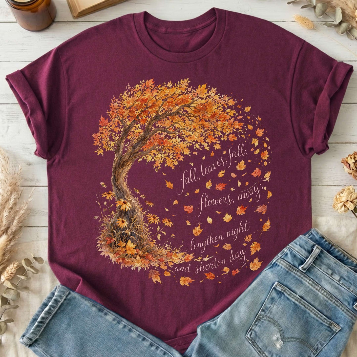 Fall Leaves Emily Brontë Literary T-Shirt
