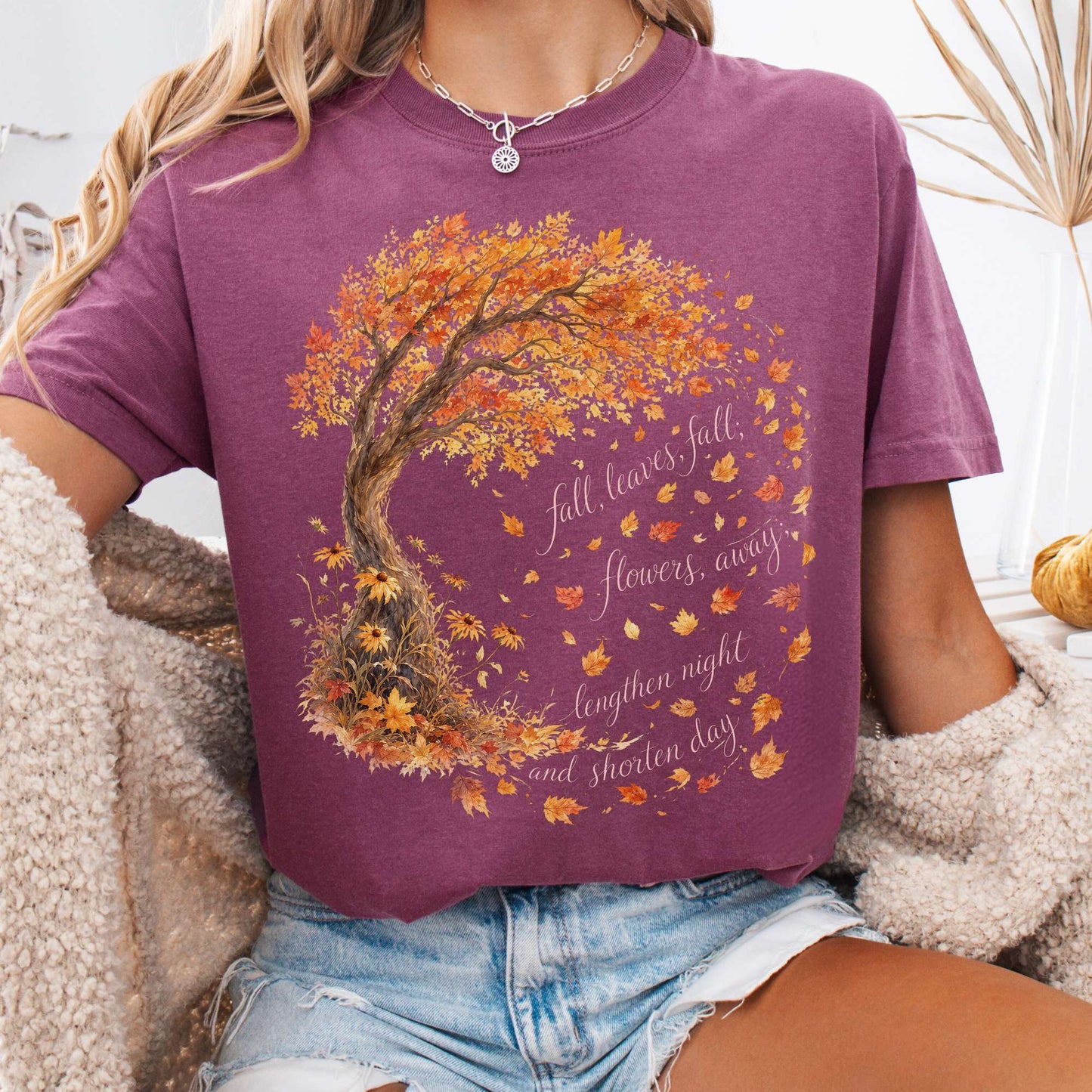 T-Shirt Berry / S Fall Leaves Emily Brontë Literary T-Shirt The Mystic Eden