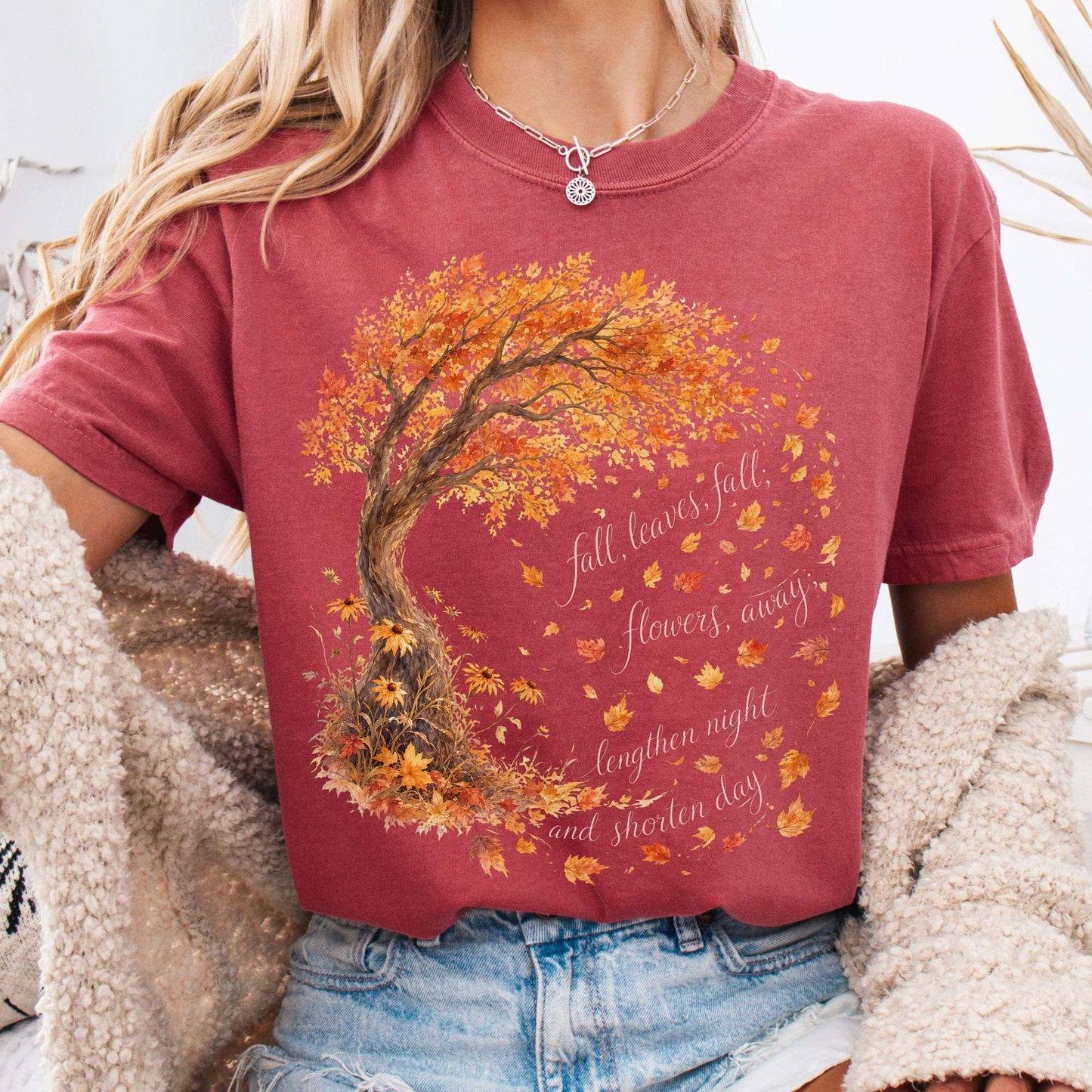 T-Shirt Crimson / S Fall Leaves Emily Brontë Literary T-Shirt The Mystic Eden