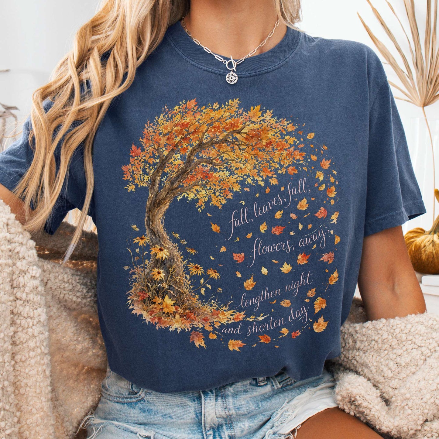 T-Shirt Denim / S Fall Leaves Emily Brontë Literary T-Shirt The Mystic Eden