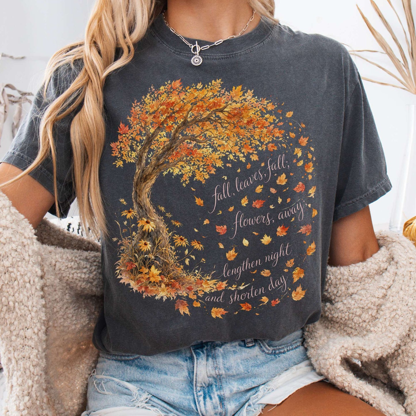 T-Shirt Pepper / S Fall Leaves Emily Brontë Literary T-Shirt The Mystic Eden