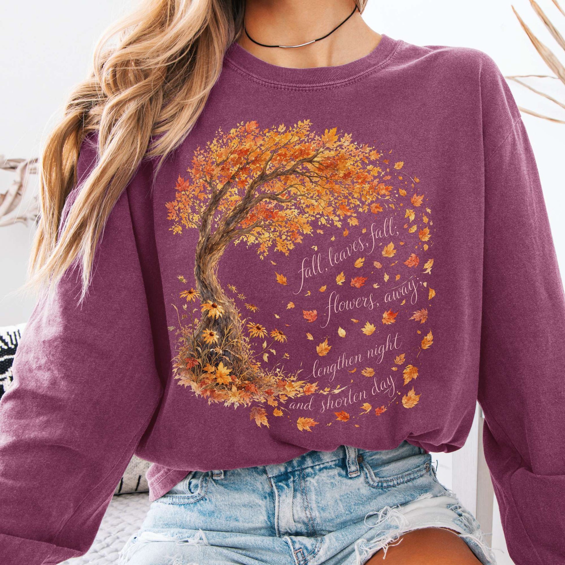 Long-sleeve Berry / S Fall Leaves Emily Brontë Literary Long Sleeve The Mystic Eden