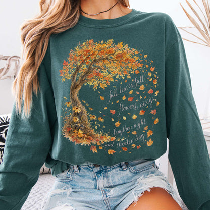 Long-sleeve Blue Spruce / S Fall Leaves Emily Brontë Literary Long Sleeve The Mystic Eden