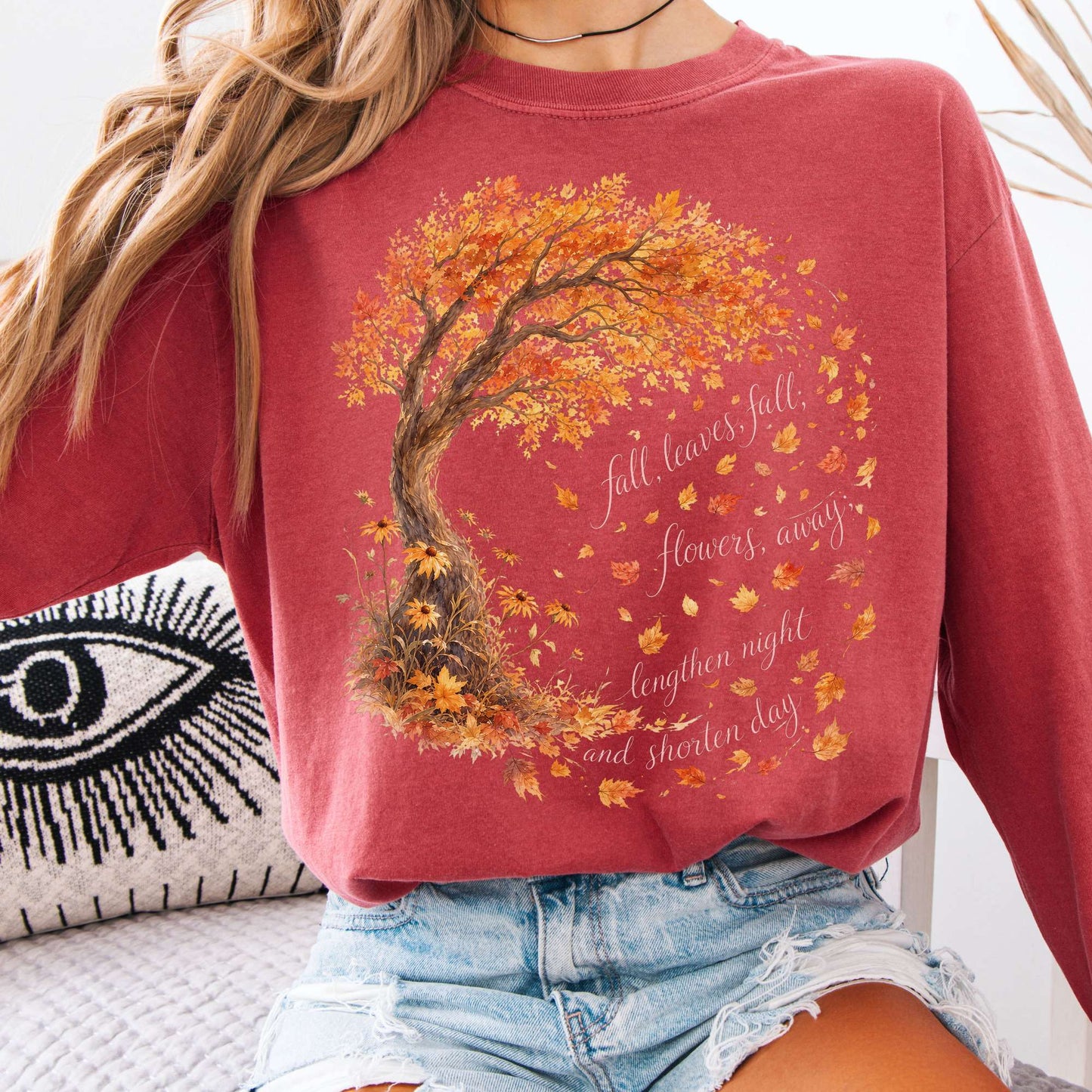 Long-sleeve Crimson / S Fall Leaves Emily Brontë Literary Long Sleeve The Mystic Eden