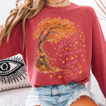 Long-sleeve Crimson / S Fall Leaves Emily Brontë Literary Long Sleeve The Mystic Eden