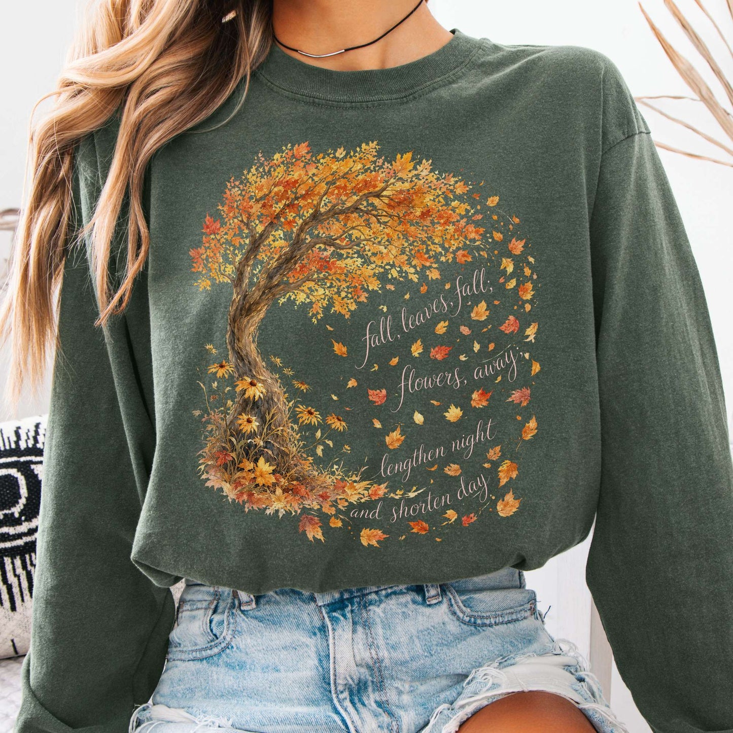 Long-sleeve Hemp / S Fall Leaves Emily Brontë Literary Long Sleeve The Mystic Eden