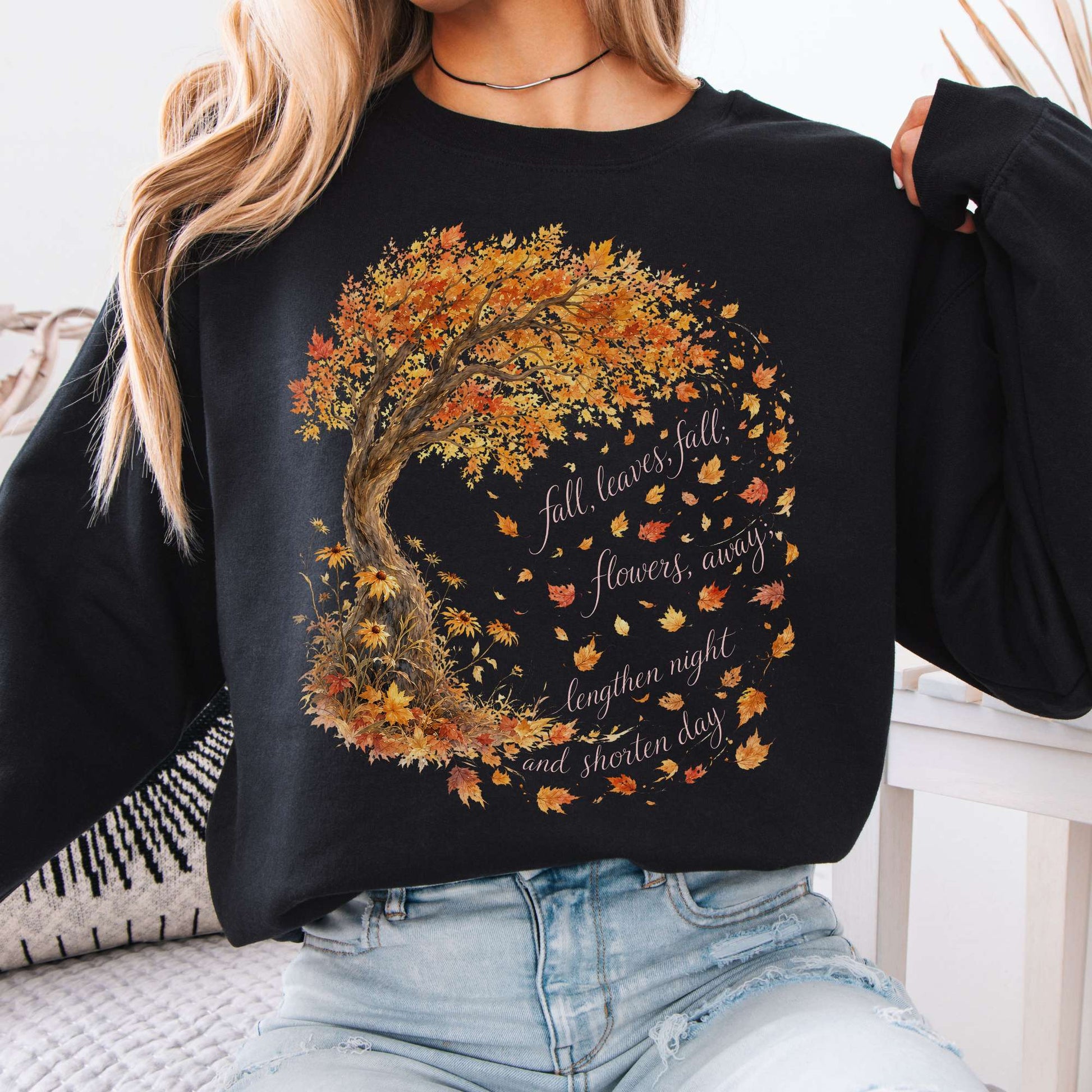 Sweatshirt Black / S Fall Leaves Emily Brontë Literary Crewneck Sweatshirt The Mystic Eden