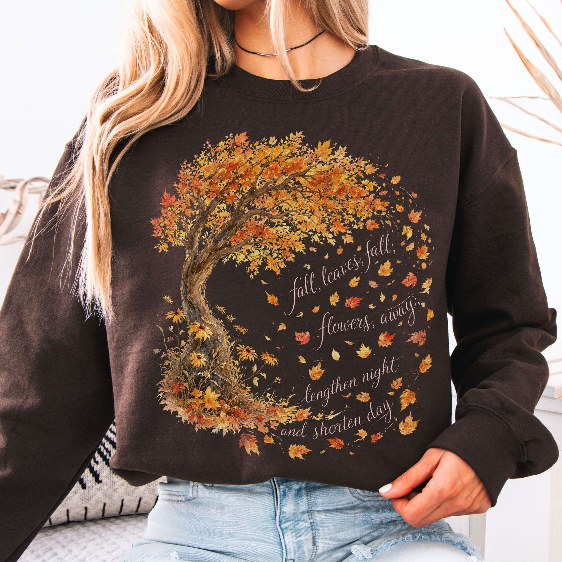 Sweatshirt Dark Chocolate / S Fall Leaves Emily Brontë Literary Crewneck Sweatshirt The Mystic Eden