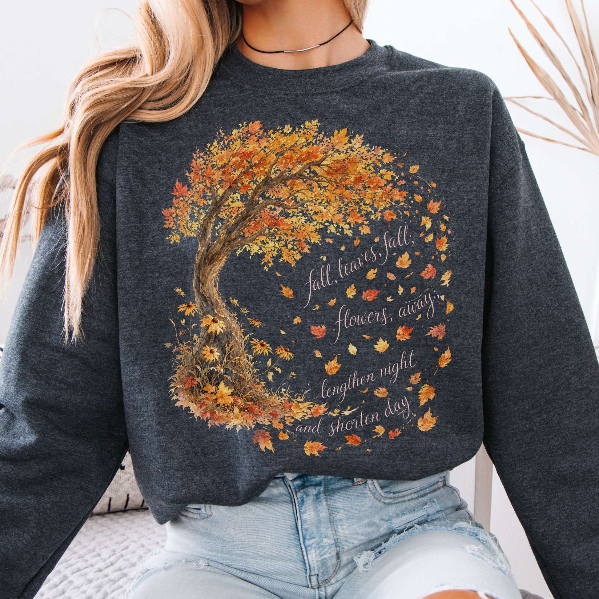 Sweatshirt Dark Heather / S Fall Leaves Emily Brontë Literary Crewneck Sweatshirt The Mystic Eden