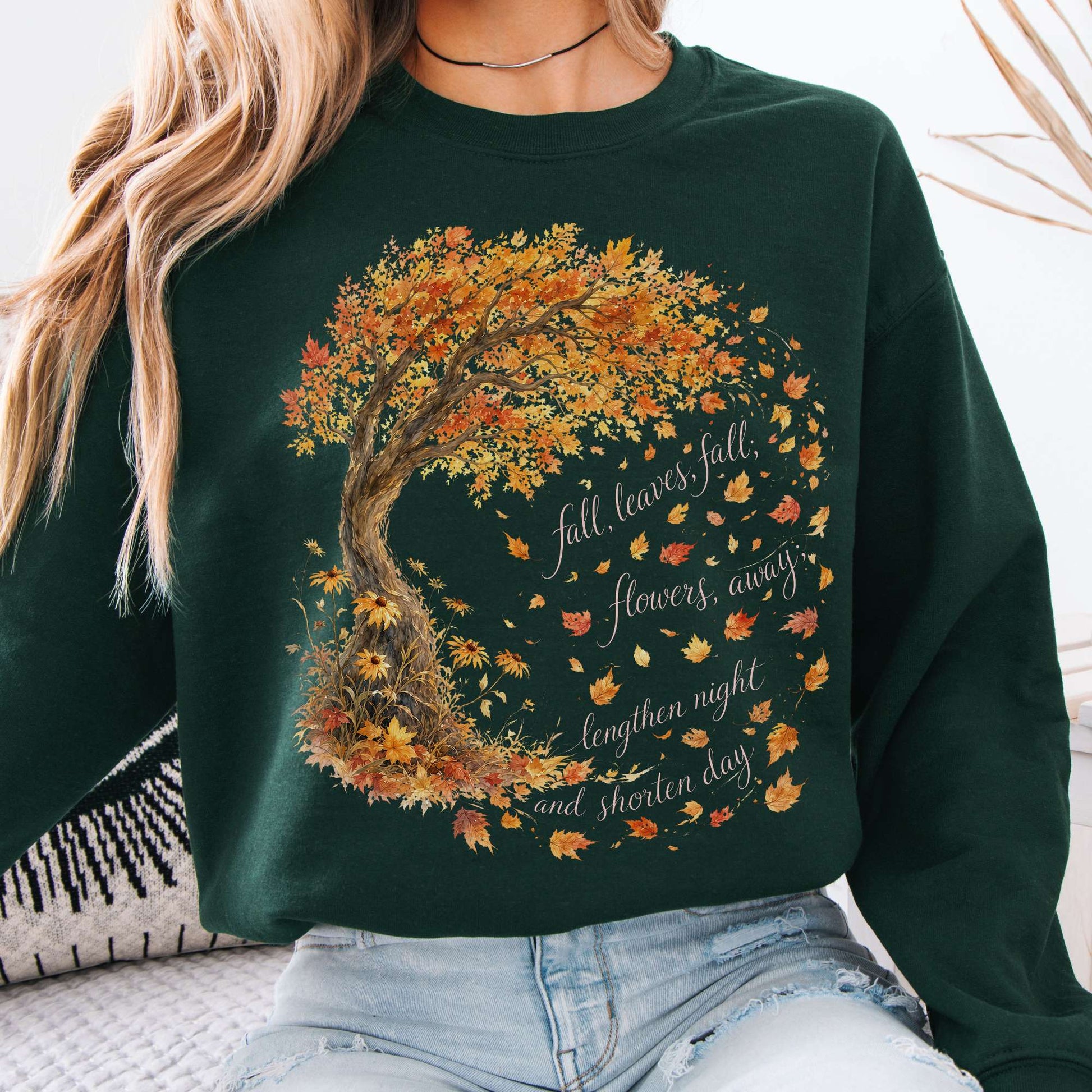 Sweatshirt Forest Green / S Fall Leaves Emily Brontë Literary Crewneck Sweatshirt The Mystic Eden