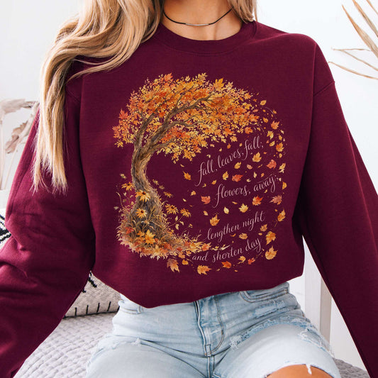 Sweatshirt Maroon / S Fall Leaves Emily Brontë Literary Crewneck Sweatshirt The Mystic Eden