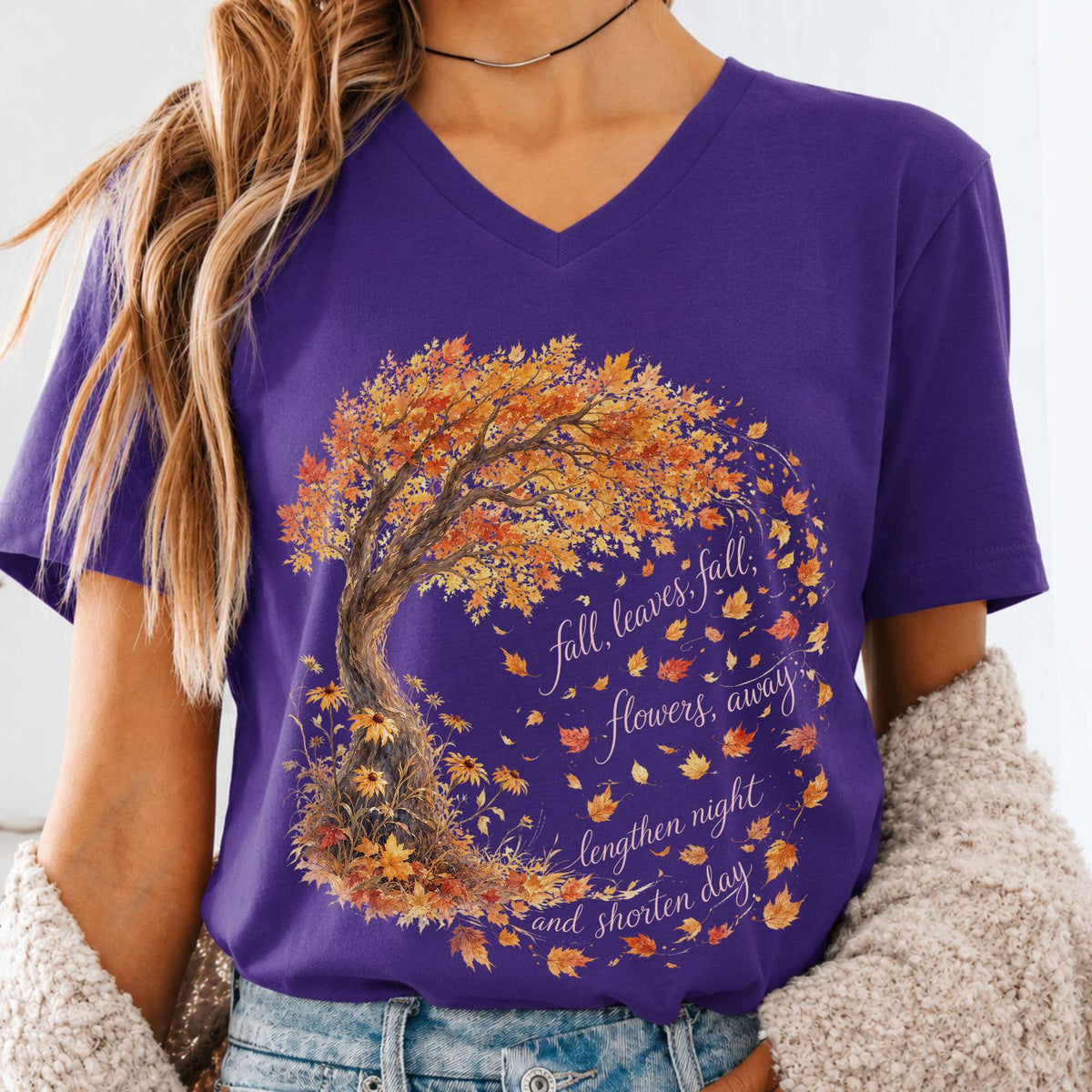 Fall Leaves Emily Brontë Literary V-Neck
