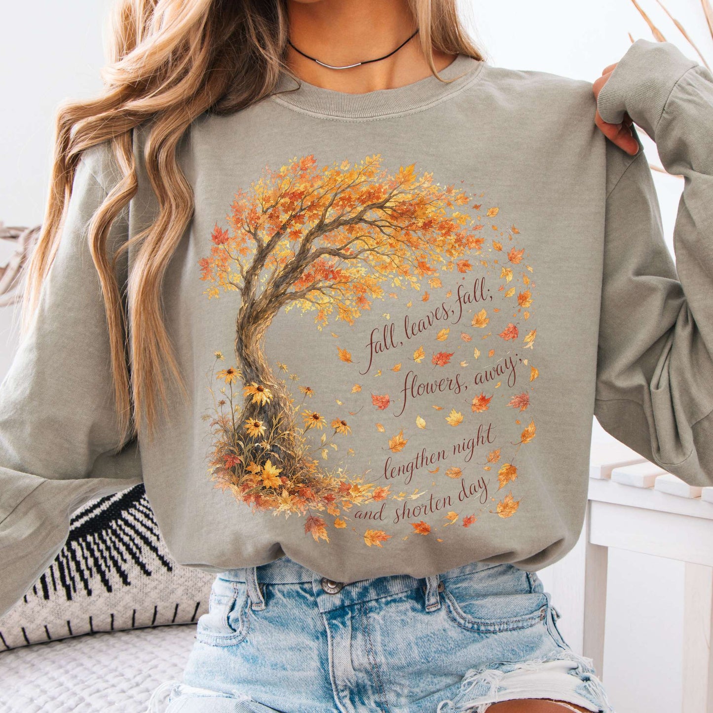 Long-sleeve Sandstone / S Fall Leaves Emily Brontë Literary Long Sleeve The Mystic Eden