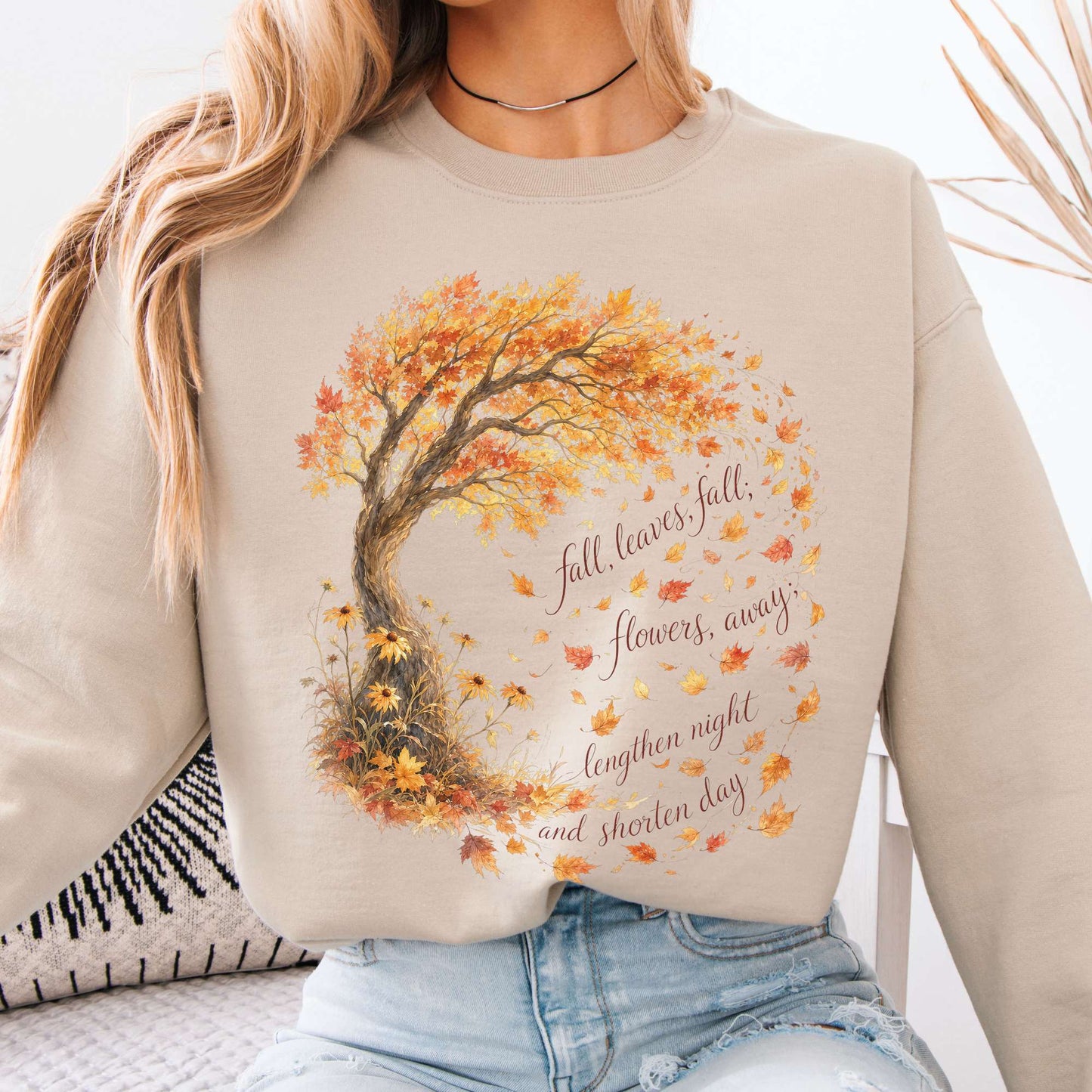Sweatshirt Sand / S Fall Leaves Emily Brontë Literary Crewneck Sweatshirt The Mystic Eden