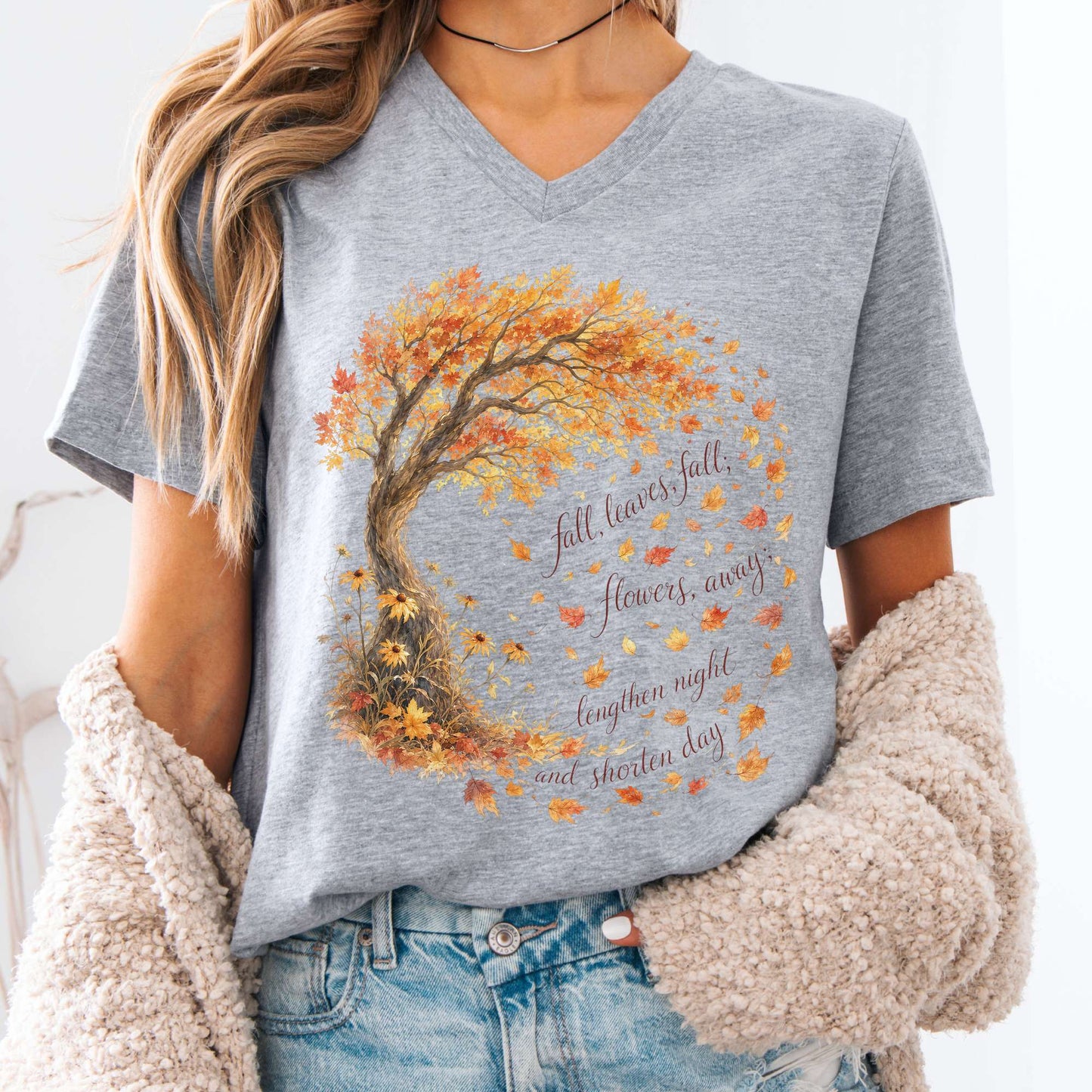V-neck Athletic Heather / S Fall Leaves Emily Brontë Literary V-Neck The Mystic Eden
