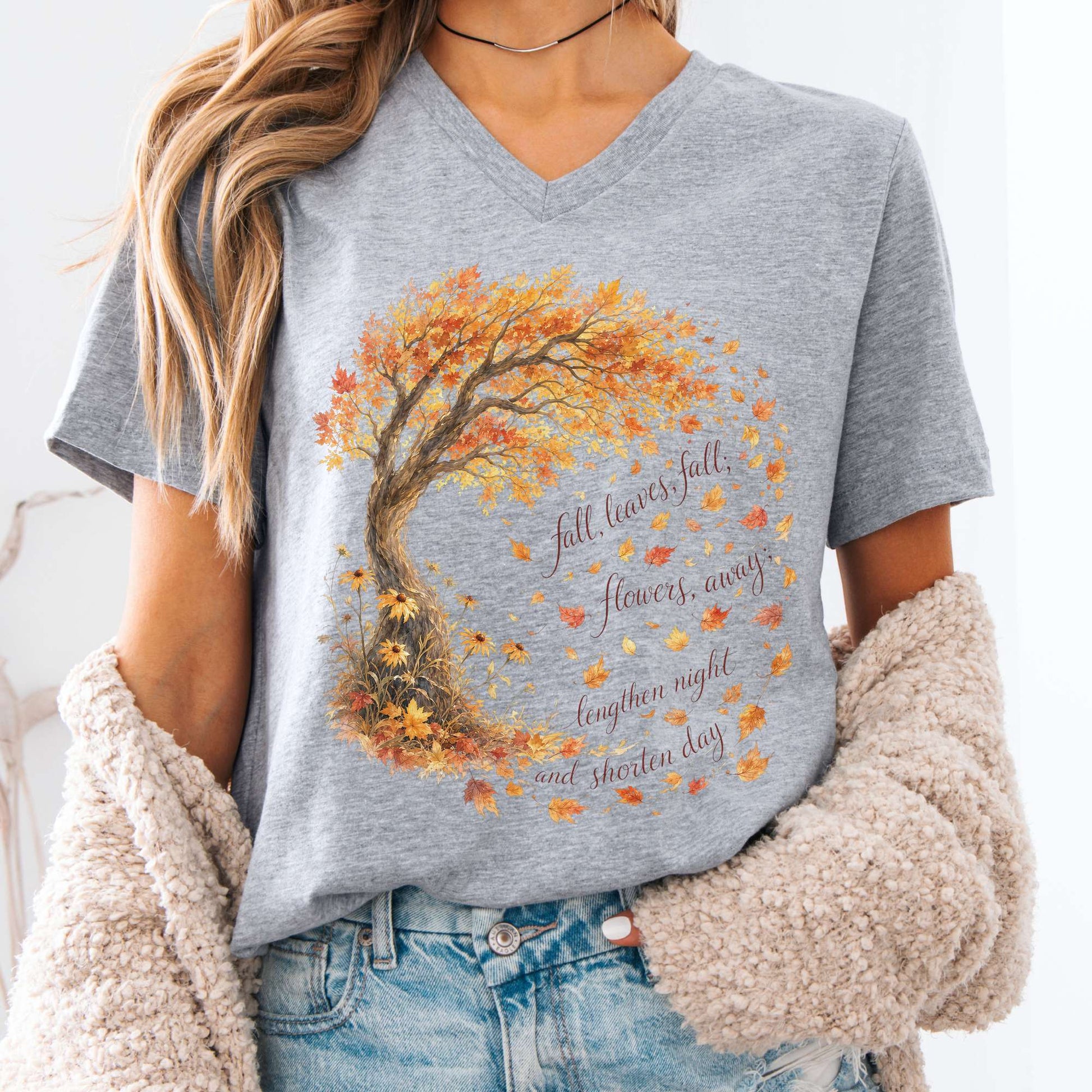 V-neck Athletic Heather / S Fall Leaves Emily Brontë Literary V-Neck The Mystic Eden