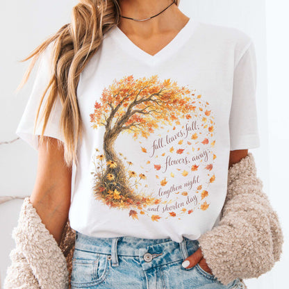 V-neck White / S Fall Leaves Emily Brontë Literary V-Neck The Mystic Eden