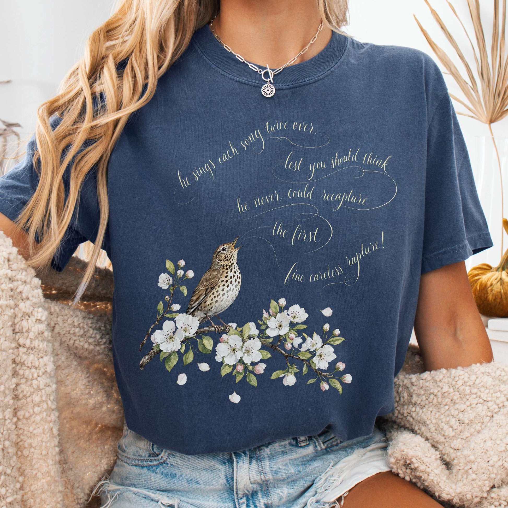 Denim - He Sings Each Song Twice Over Robert Browning Literary T-Shirt
