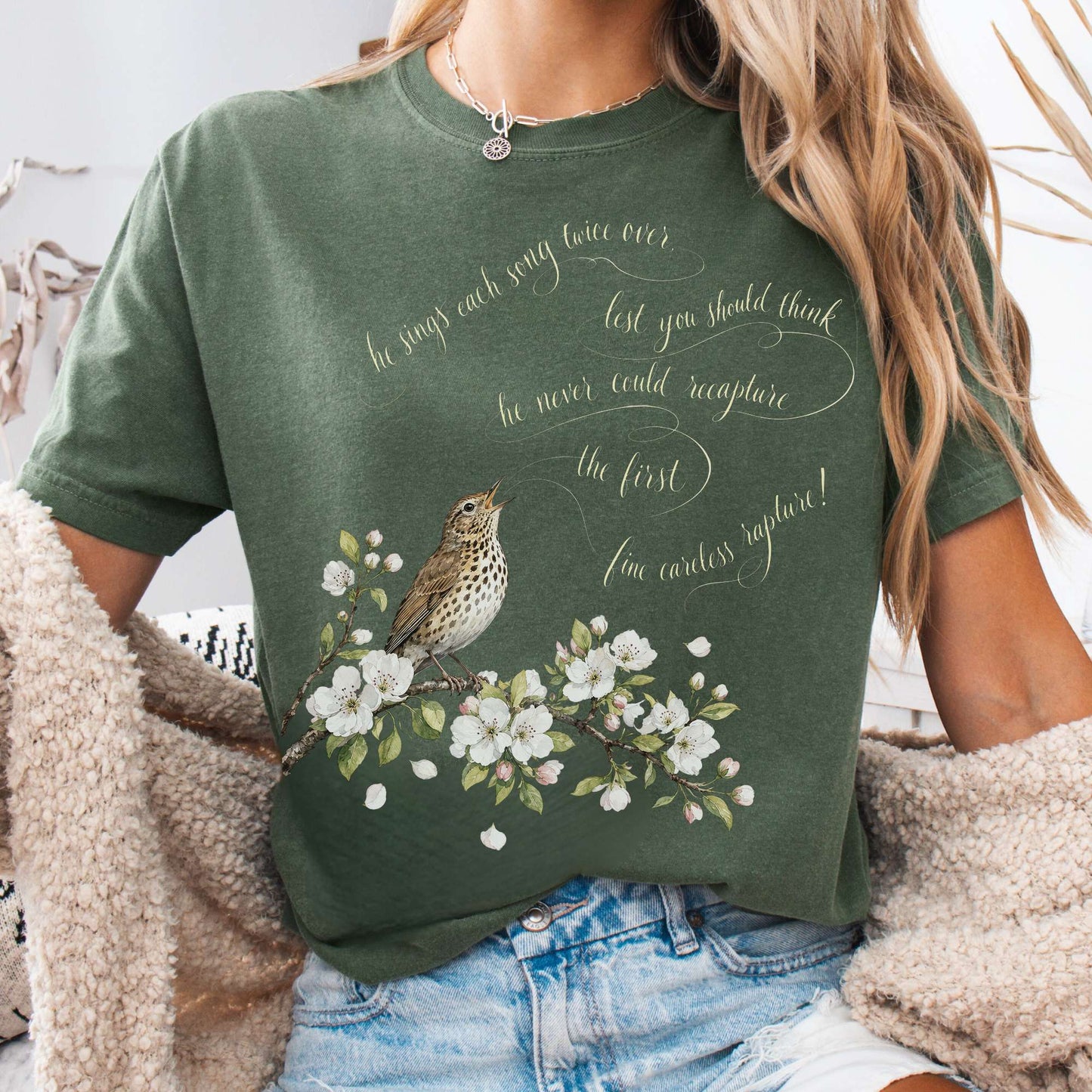 Moss - He Sings Each Song Twice Over Robert Browning Literary T-Shirt