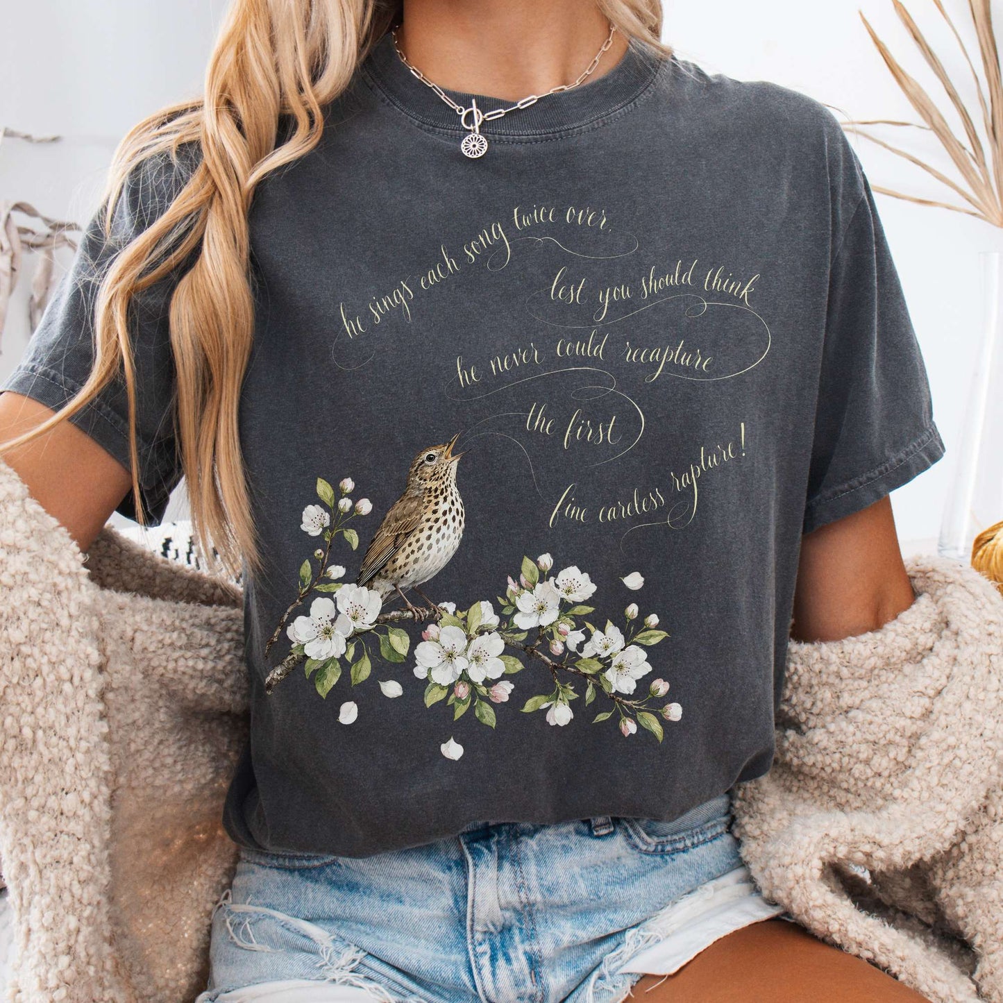 T-Shirt Pepper / S He Sings Each Song Twice Over Robert Browning Literary T-Shirt The Mystic Eden