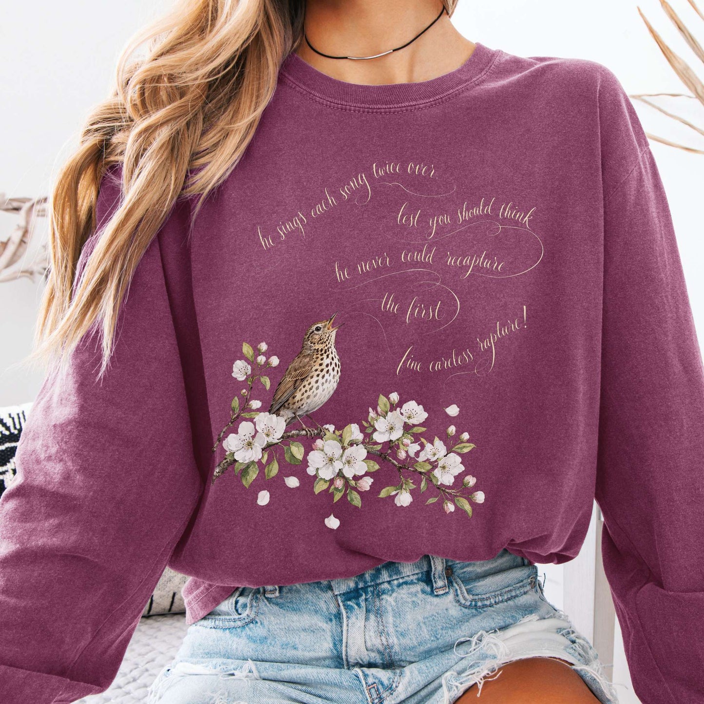 Long-sleeve Berry / S He Sings Each Song Twice Over Robert Browning Literary Long Sleeve The Mystic Eden