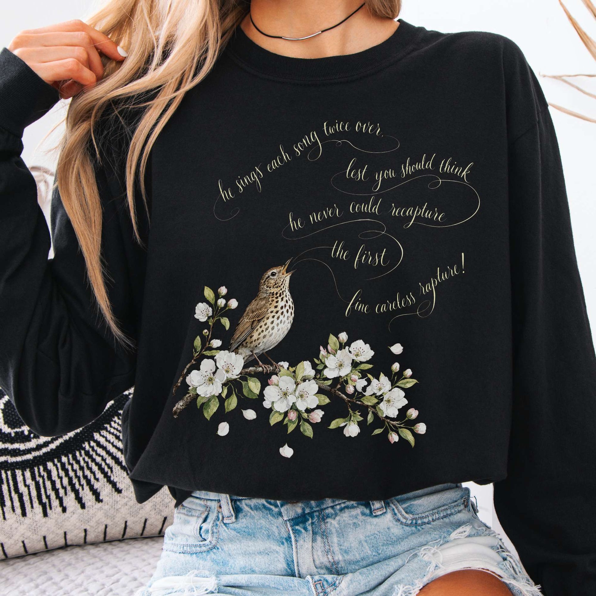 Long-sleeve Black / S He Sings Each Song Twice Over Robert Browning Literary Long Sleeve The Mystic Eden