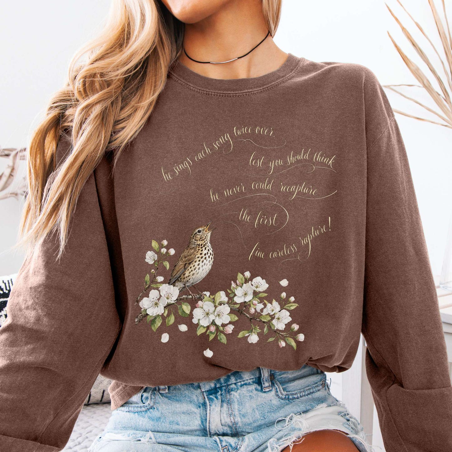 Long-sleeve Espresso / S He Sings Each Song Twice Over Robert Browning Literary Long Sleeve The Mystic Eden