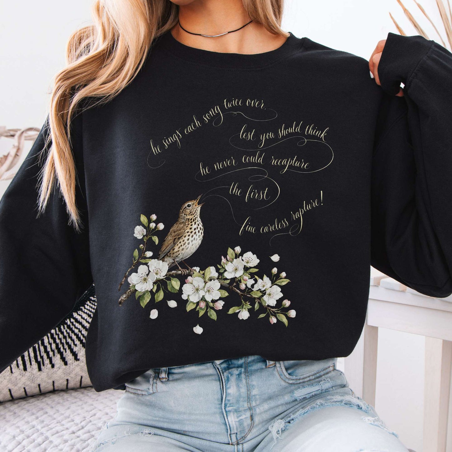 Sweatshirt Black / S He Sings Each Song Twice Over Robert Browning Literary Crewneck Sweatshirt The Mystic Eden
