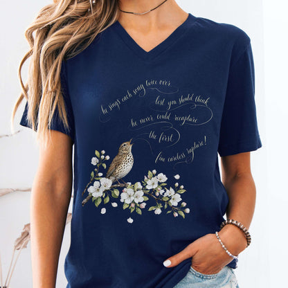 V-neck Navy / S He Sings Each Song Twice Over Robert Browning Literary V-Neck The Mystic Eden
